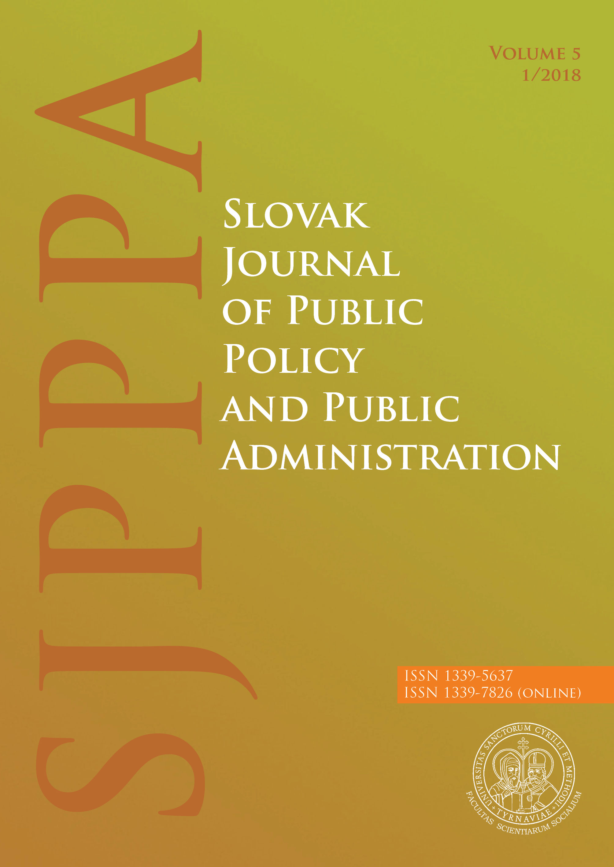 					View Vol. 5 No. 1 (2018): Slovak Journal of Public Policy and Public Administration
				